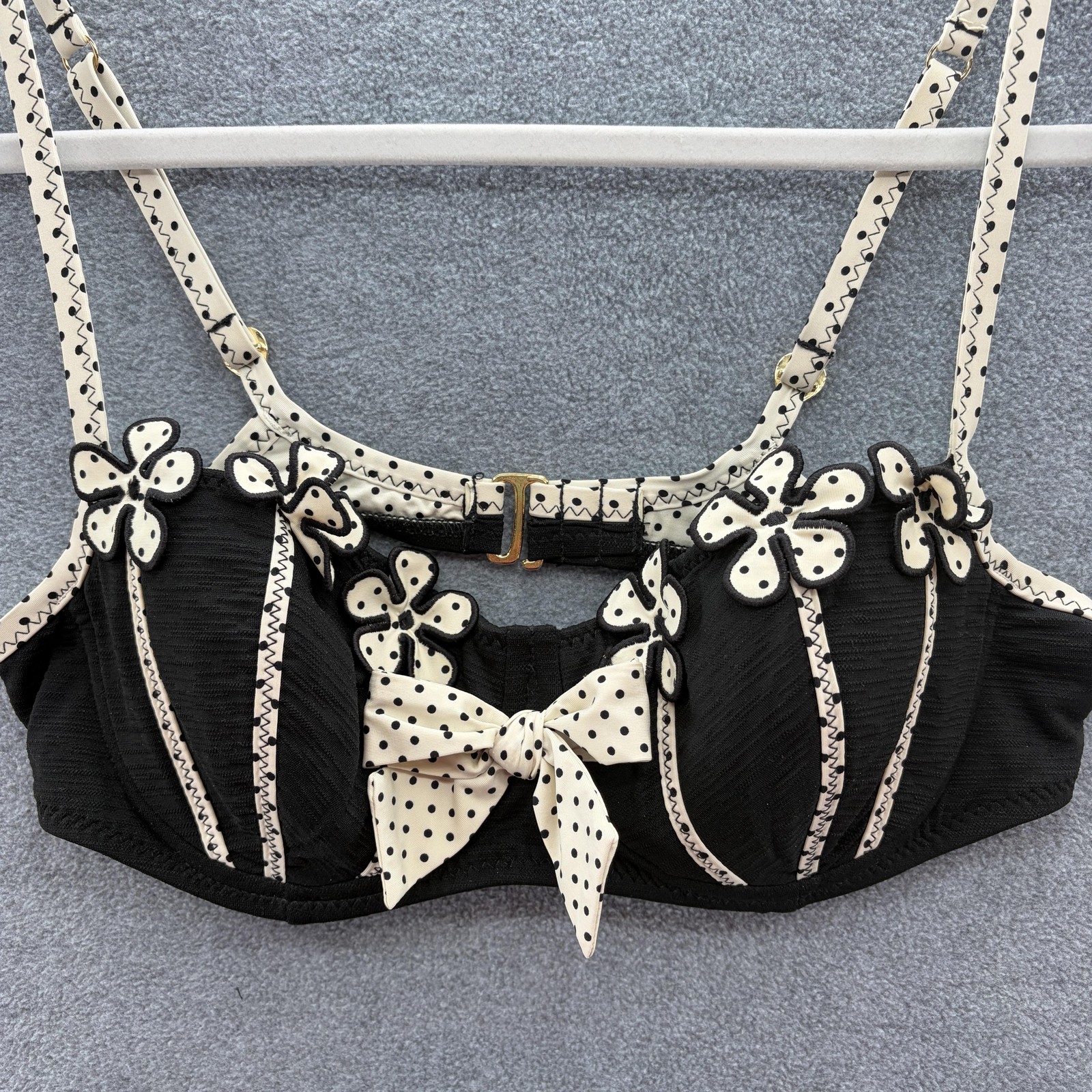 VTG 90s Y2K Betsey Johnson Bikini Women Large Black Polka Dot Pinwheel Retro