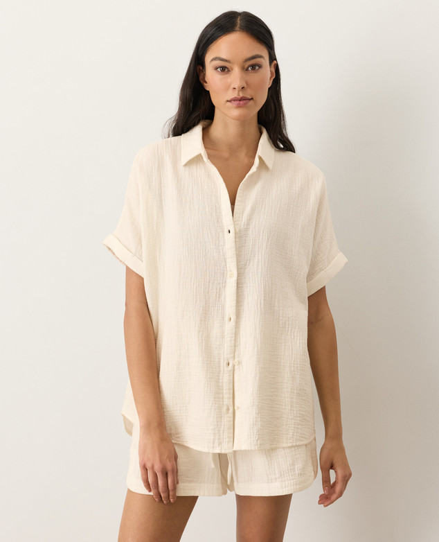 NEW PACT x Organic Coastal Double Gauze Oversized Shirt, Cream