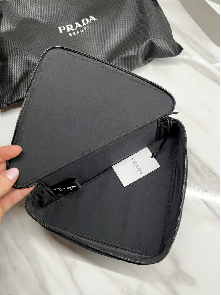 Prada Triangle Clutch Bag Cosmetic Pouch Pink & Black NWT