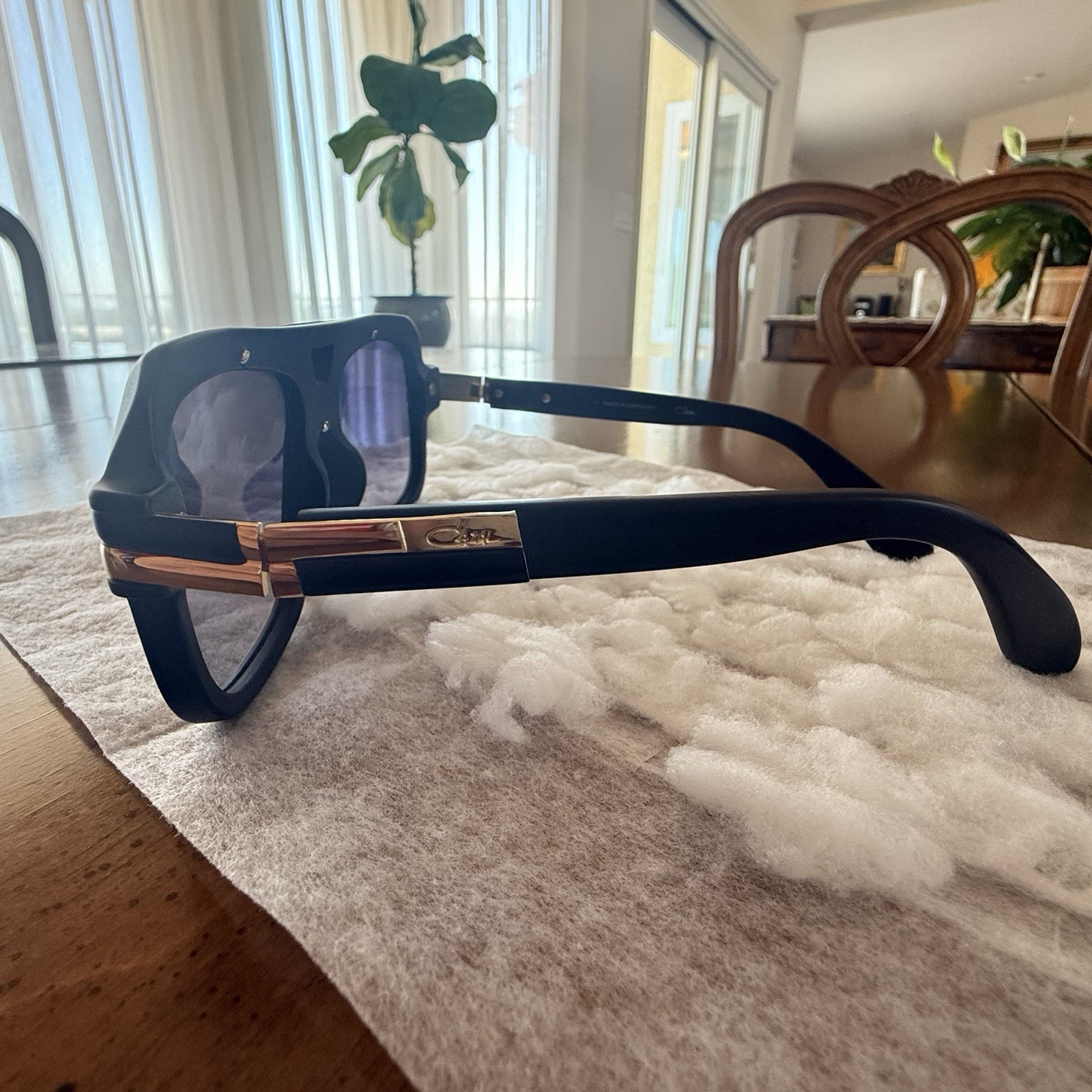 Cazal Men’s Rectangular Sunglasses Black Plastic Frame Gray Tinted Lenses