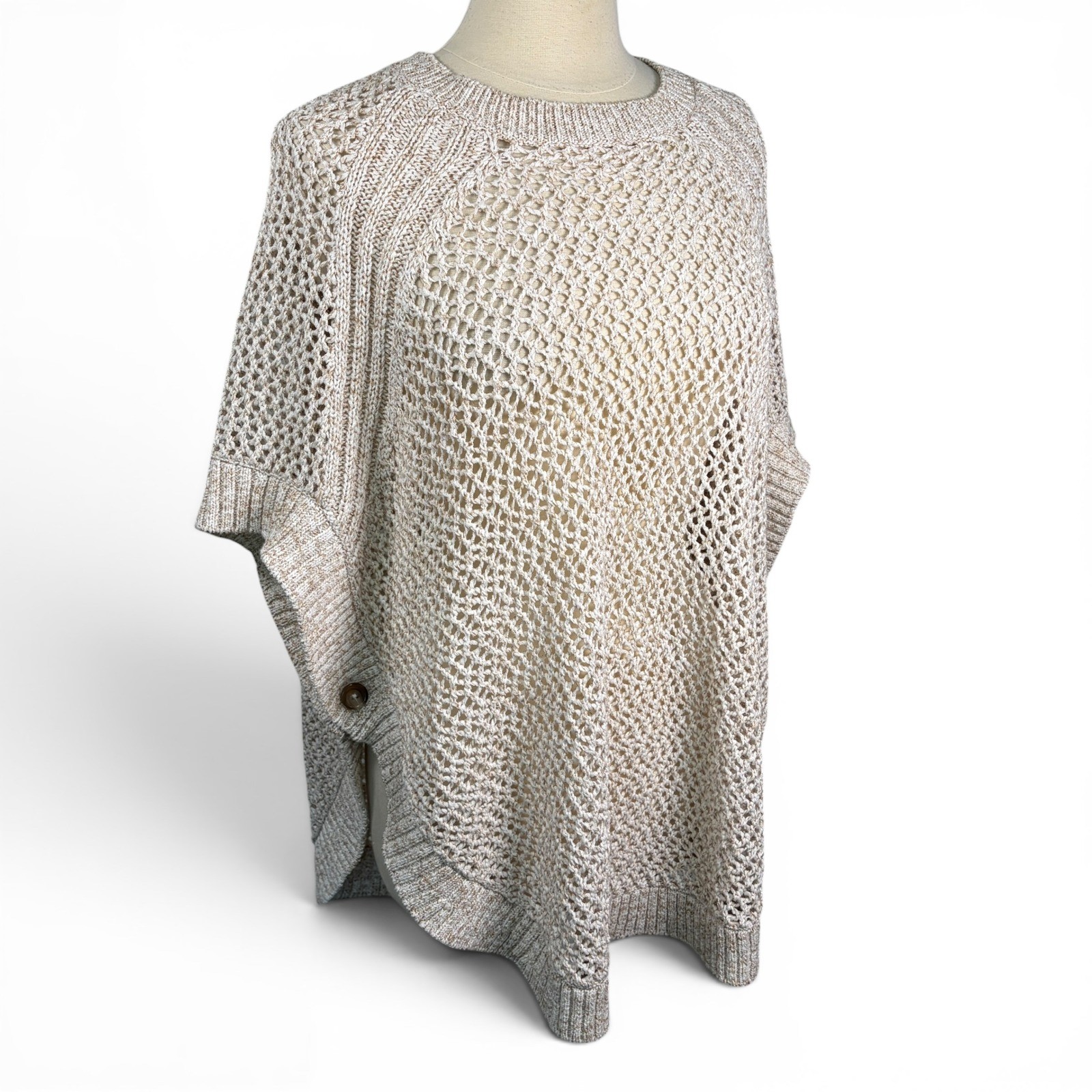 TALBOTS Open Stitch Poncho in Rattan, Large