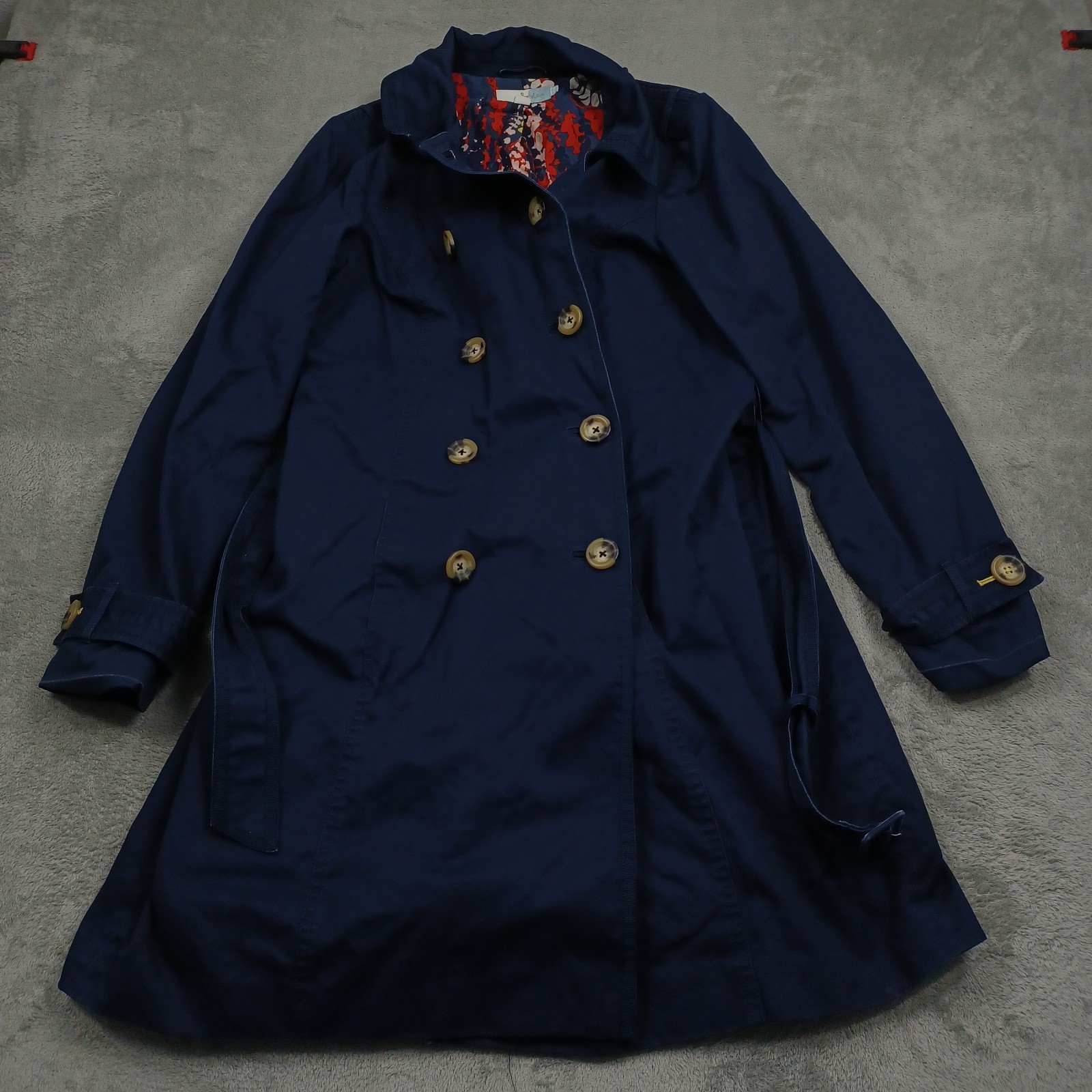 Boden Coat Womens 14 Blue Trench Double Breasted Belted Preppy