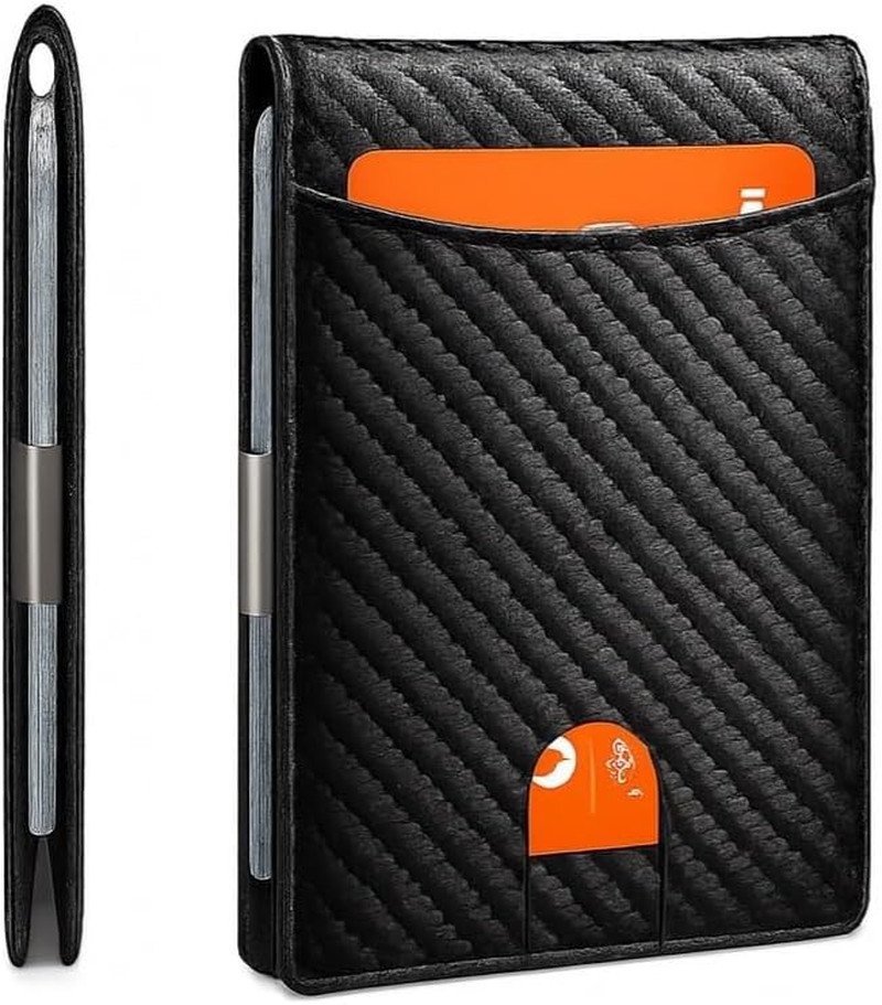 Slim Carbon Fiber Bifold Wallet – RFID Blocking, Money Clip, Stylish & Secure
