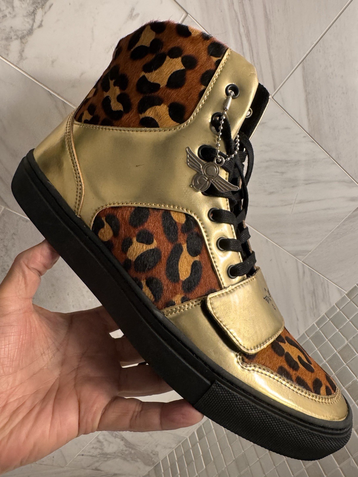 Creative Recreation Cesario men’s Hi Top sneakers Gold Leather Animal Print 10 M
