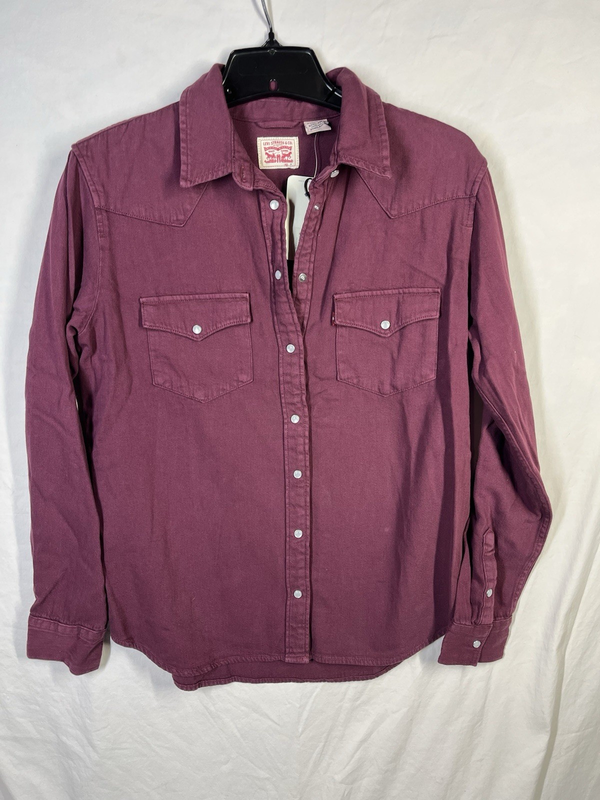 Levi Strauss Shirt Womens Medium Red Western Pearl Snap Long Sleeve Top NWT