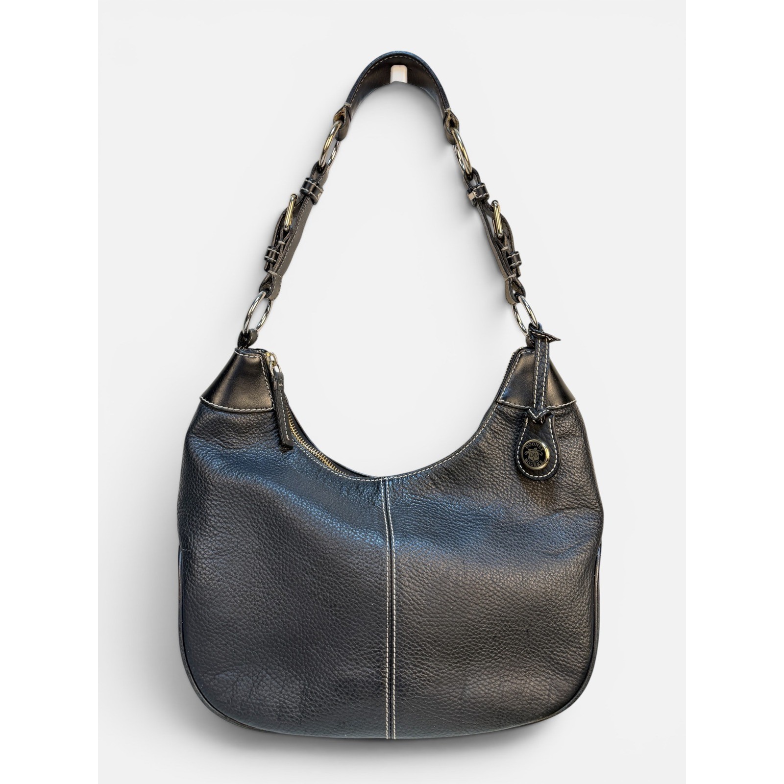 Dooney & Bourke Black All Weather Leather Hobo Shoulder Bag Contrast Stitching