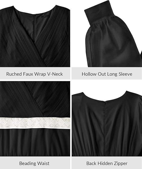 Women Plus Size Formal Dress Evening Gown Long Sleeve Chiffon Beading Maxi – 22W