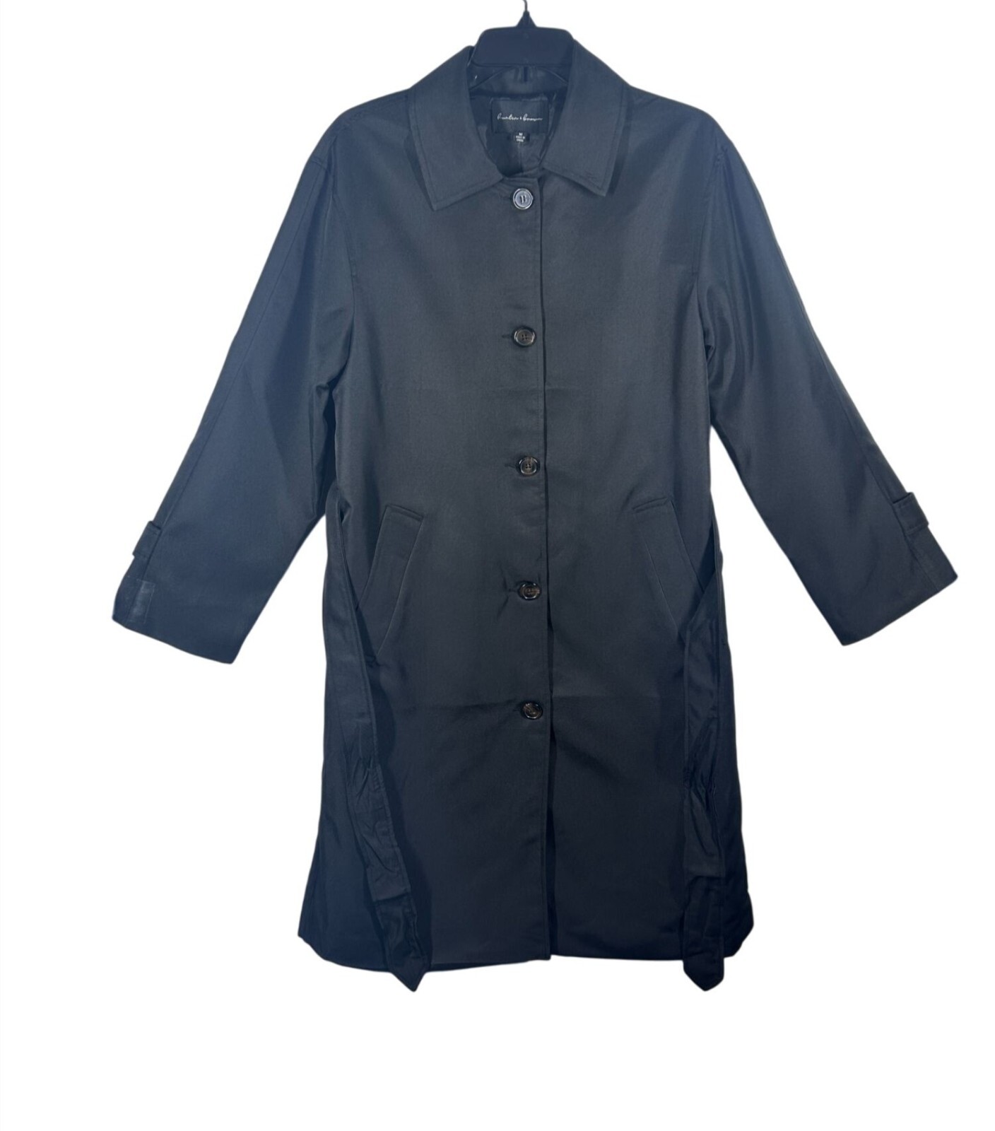 Hunter & Monroe Button-Up Belted Trench Coat Women’s Size Medium Black