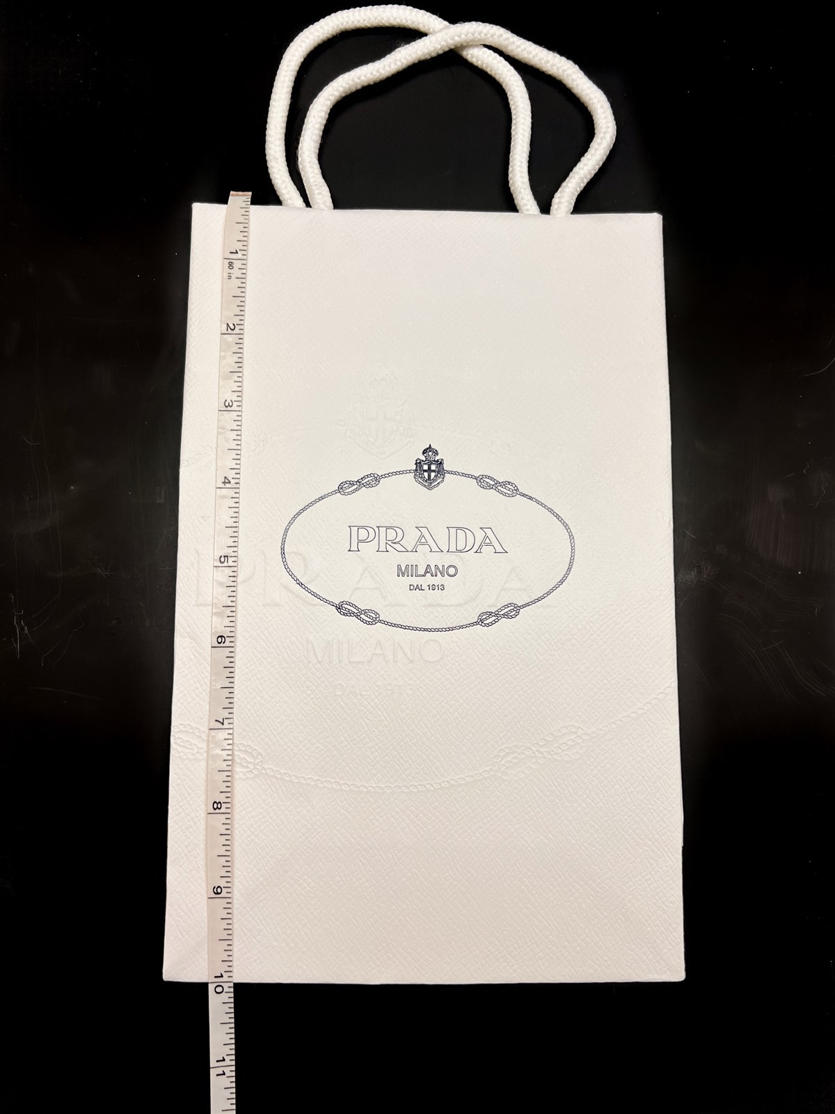 Prada Paper Shopping Gift Bag Embossed White Blue Logo Print 10″ x 6.25″ x 3″