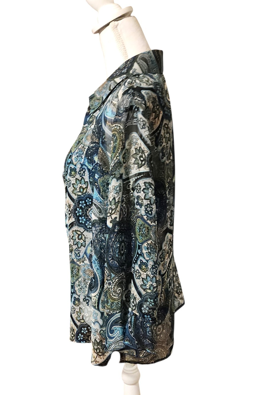 Nicola Sheer Button Up Blouse w/ Ruched Tank Top Blue Paisley Womens Size XL