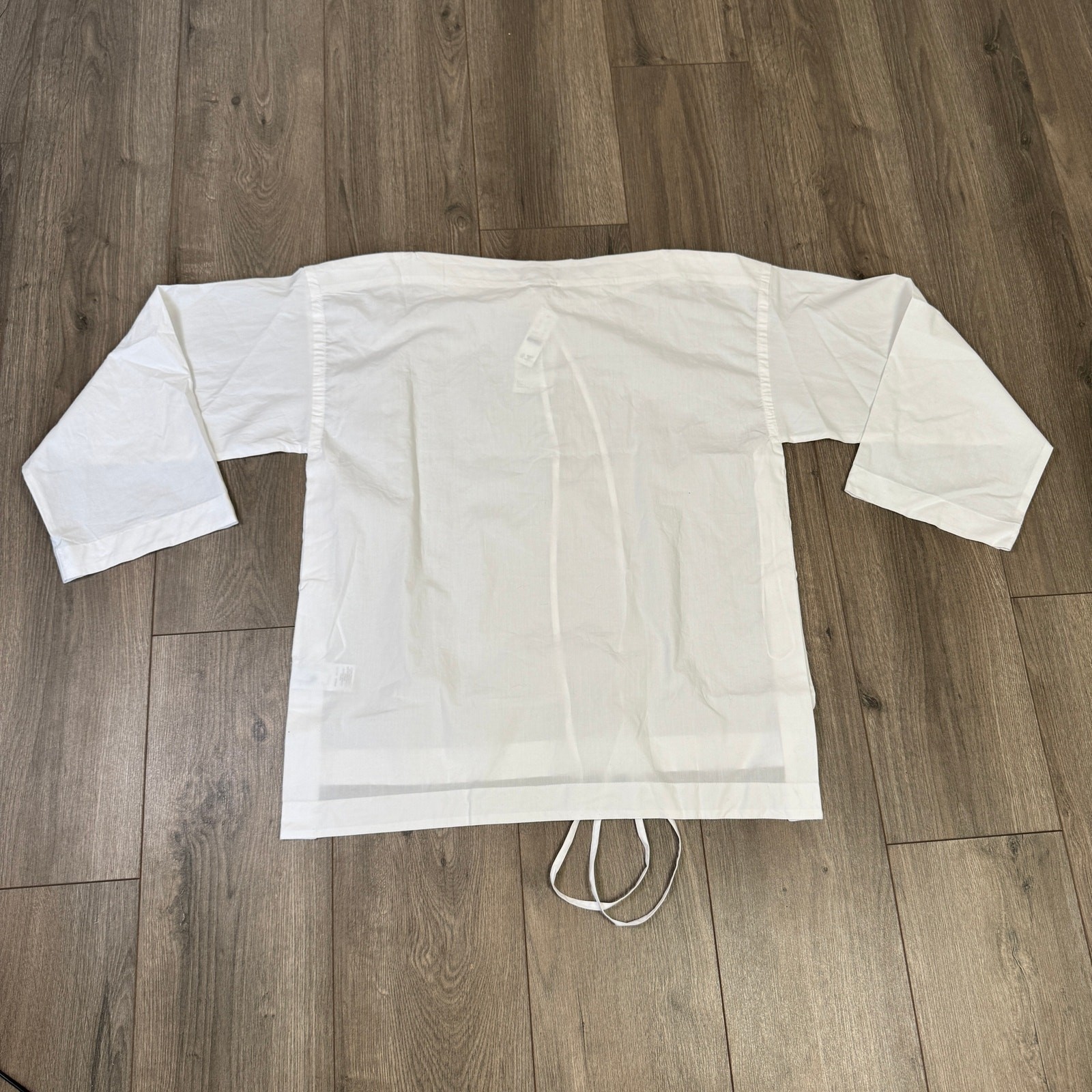 J.Crew Ciel Top WMNS M White Poplin Boatneck Side Button Waist Tie Long Sleeve