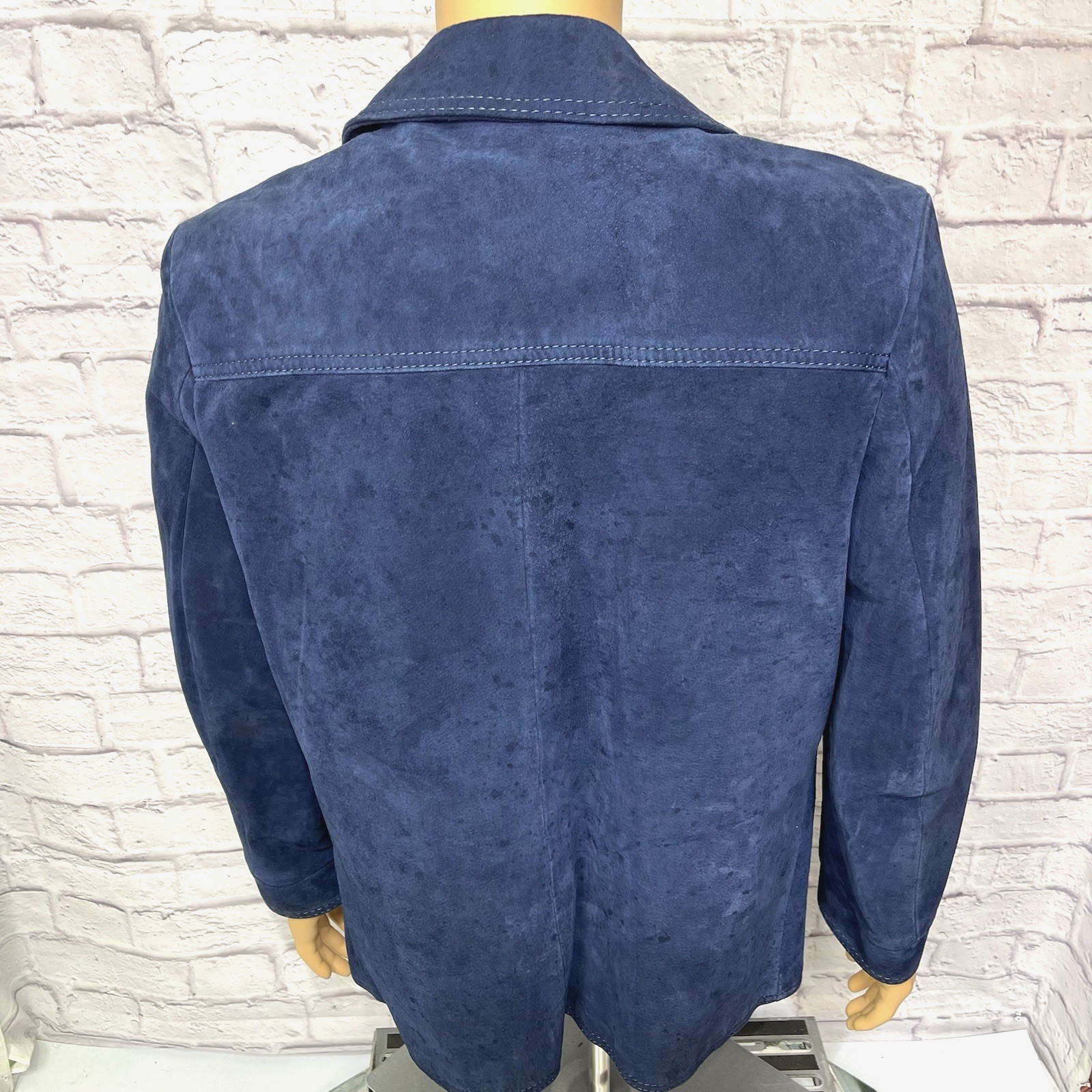Vintage 60s 70s Men’s Cresco Blue Suede Leather Jacket Size 46 Chore Coat Safari