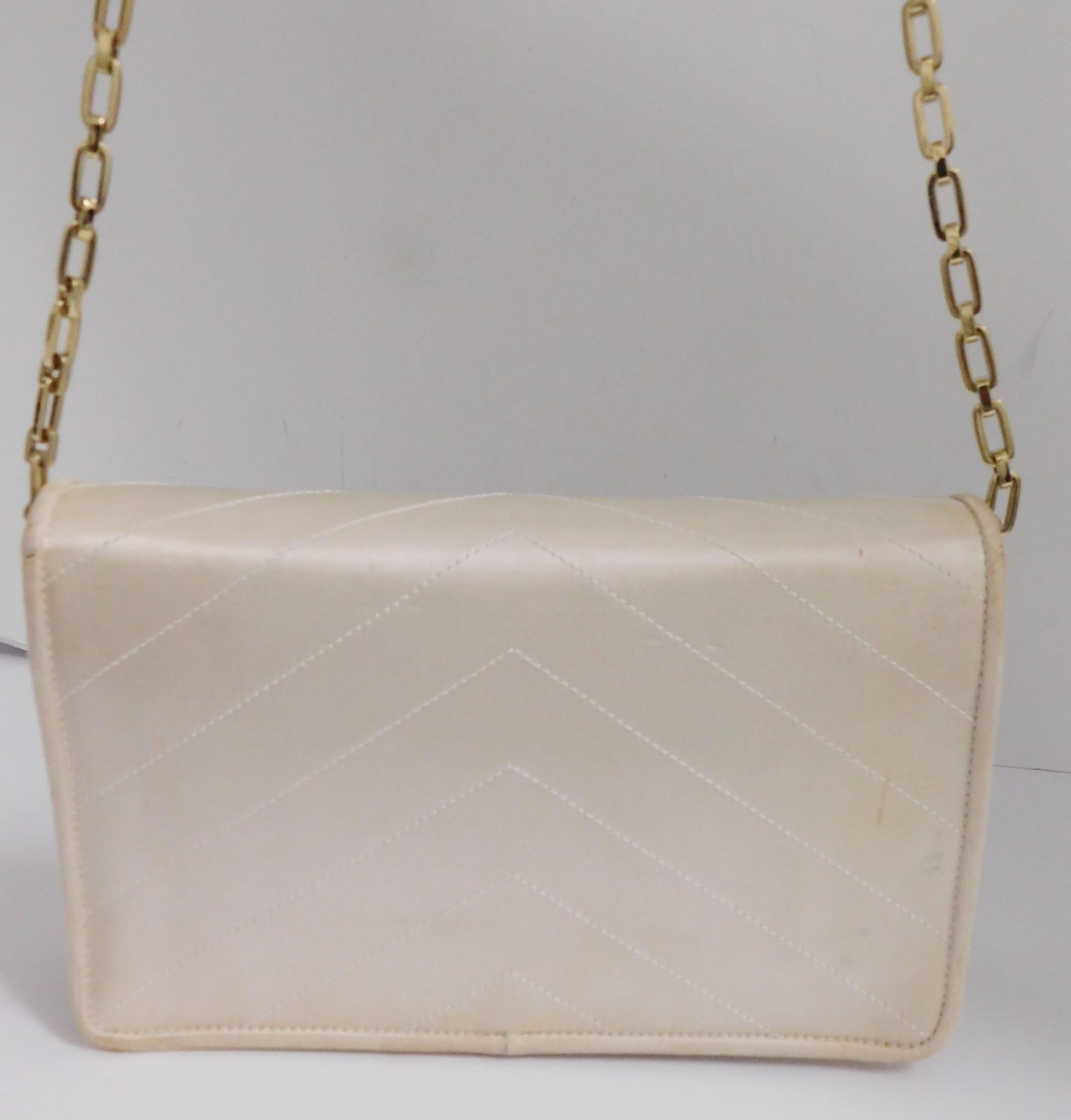 YVES SAINT LAURENT Champagne Stitched Fabric Gold Chain Shoulder Bag Clutch