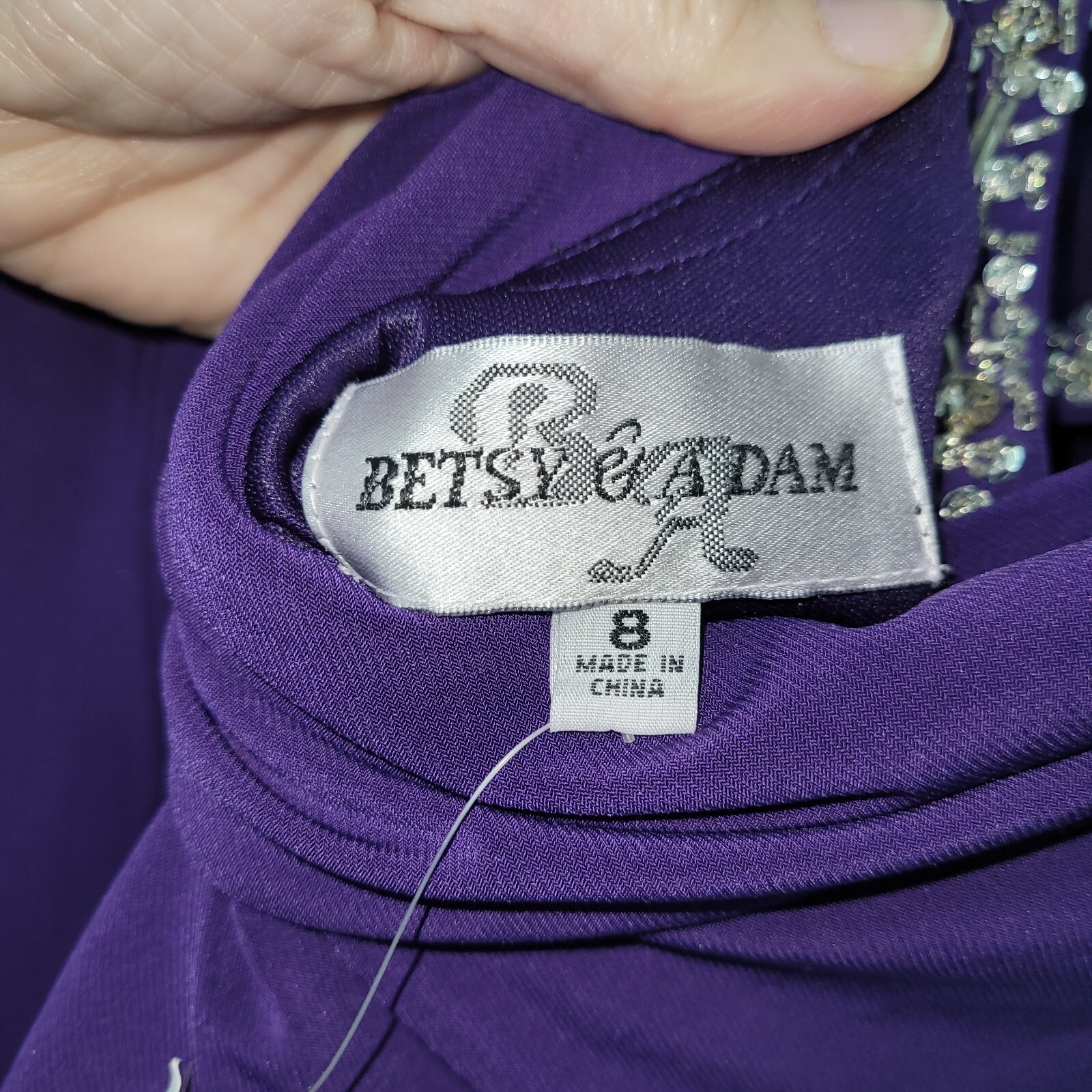 Betsy & Adam Dress Womens 8 Formal Purple Rhinestone Gown Lined Prom Wedding New