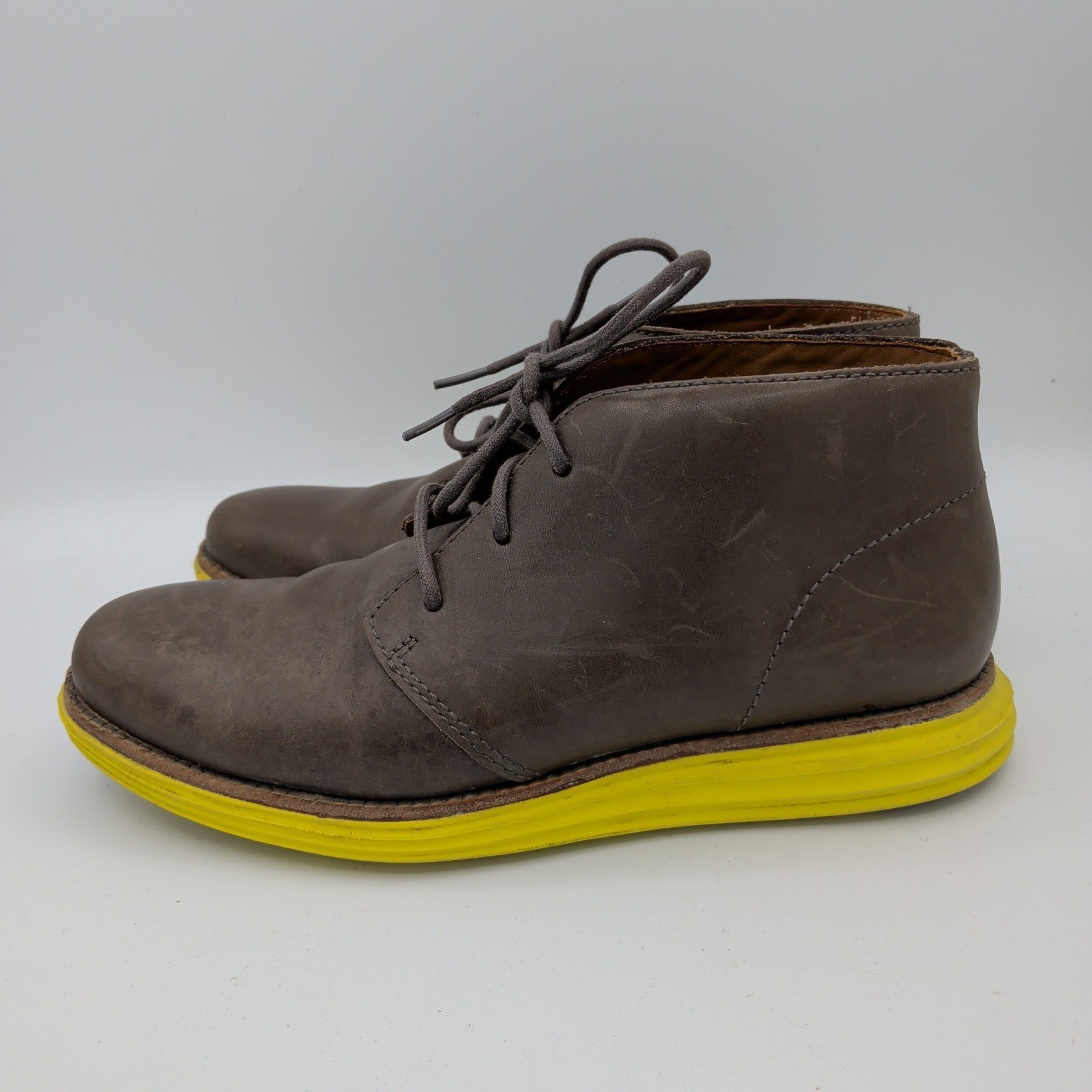 Cole Haan Lunargrand Chukka Boots Mens 7M Brown Leather Volt Yellow C20319