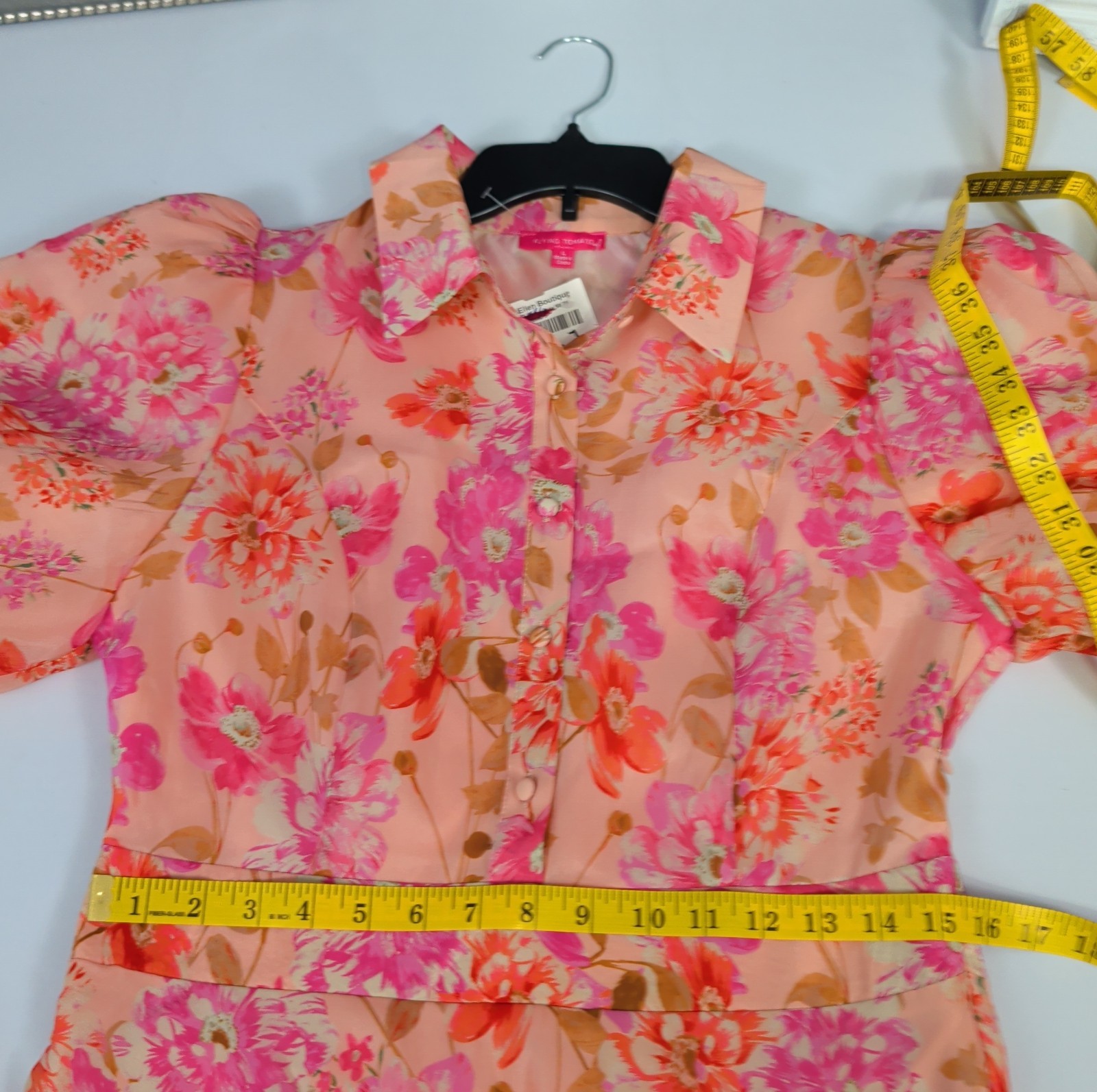 Flying Tomato Gorgeous Instinct Woven Lined Dress Size L Floral Puff Sleeve NWT!