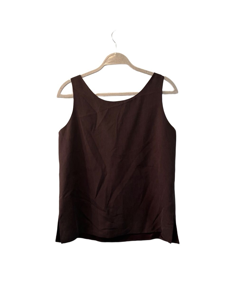 Ann May Brown Ribbed Silk Solid Scoop Neck Sleeveless Tank Top S