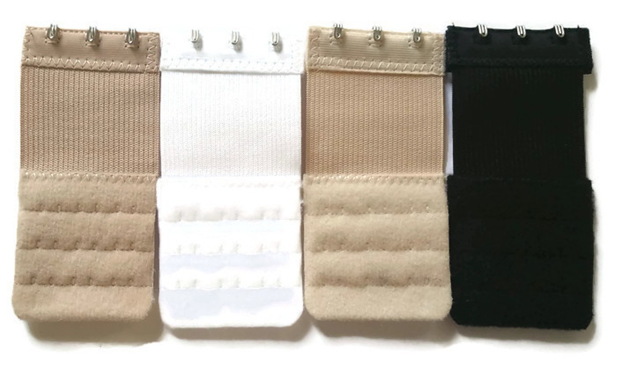 Set of 4 Narrow Bra Extenders 3 Hooks With Elastic Band Half Inch Spacing