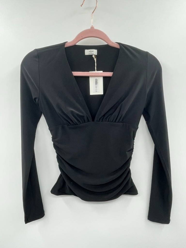 NWT Wilfred Deep Plunge Top Women’s XS Black Noir V-Neck Long Sleeve Pullover