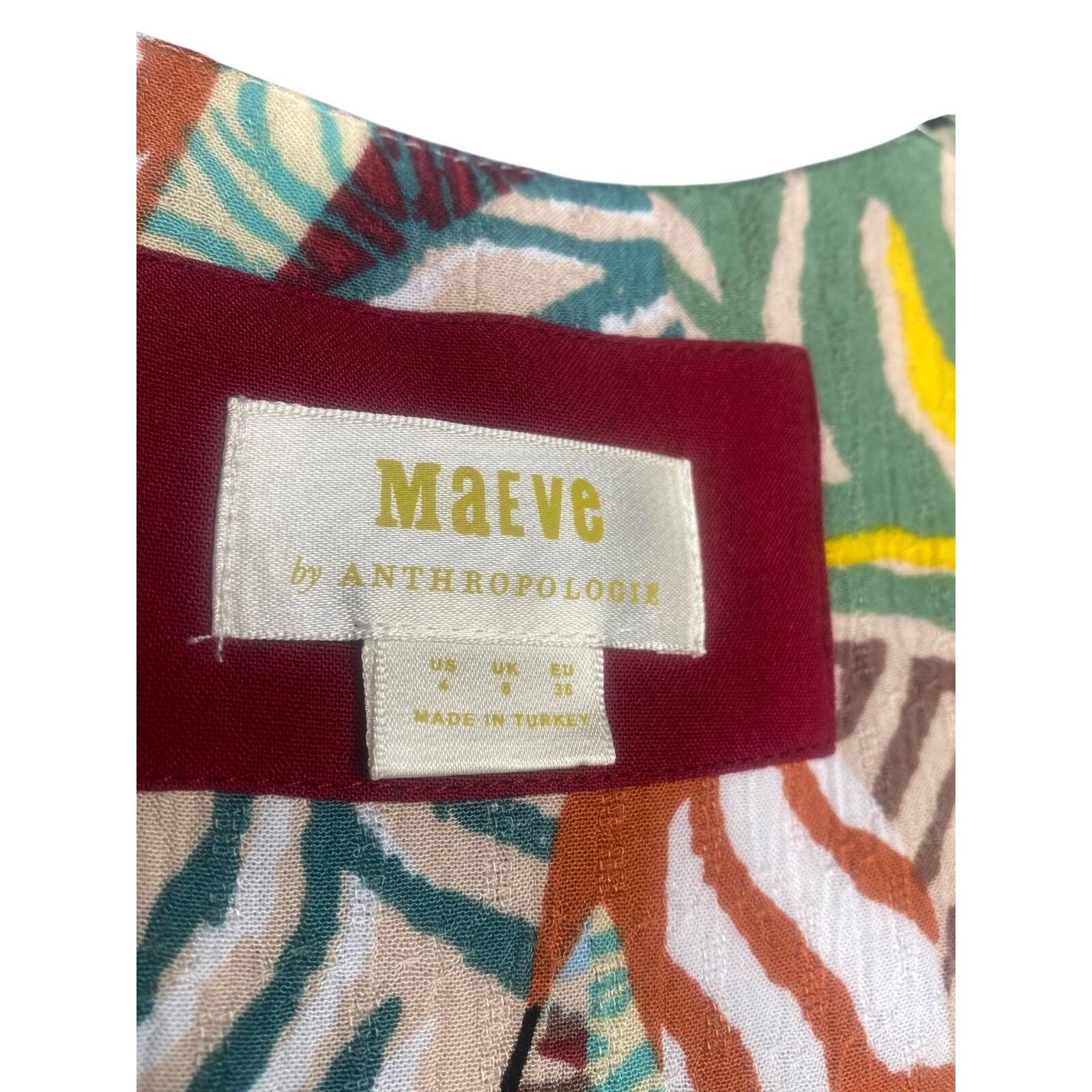 Maeve by Anthropologie Women’s blouse Blaise Button Down Boho tropical Size 4