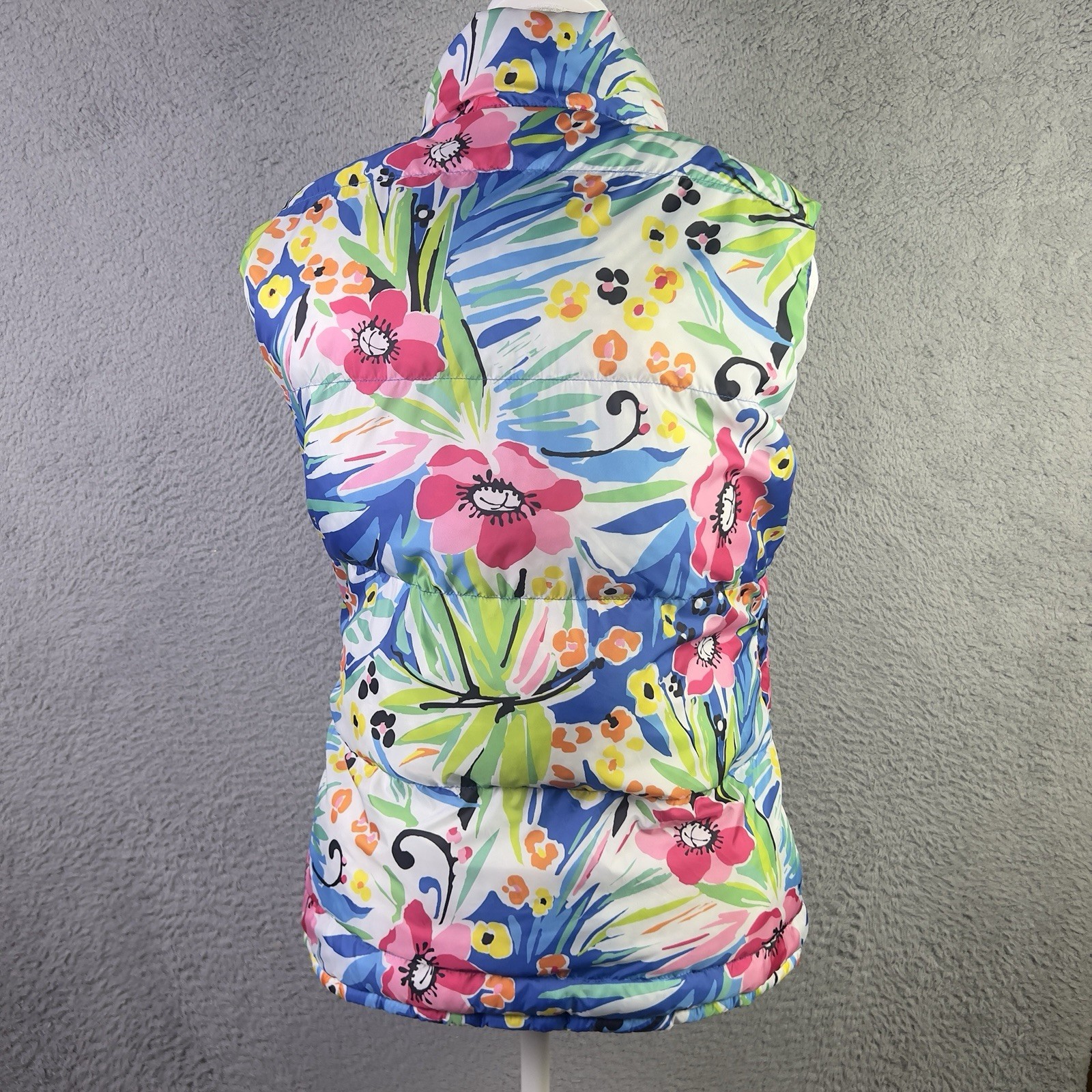 IBKUL Vest Women Small Blue Floral Reversible Puffer Zip Active Outdoors Golf