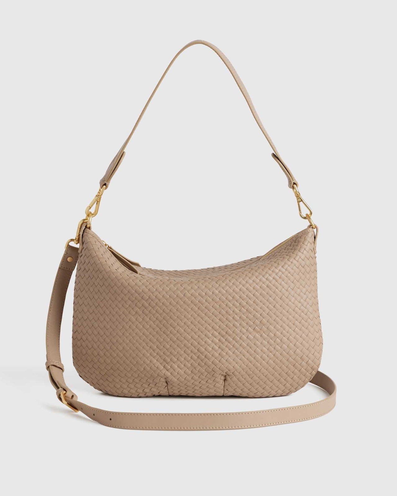 New Quince Italian Leather Taupe Convertible Handwoven Shoulder Mini Bag