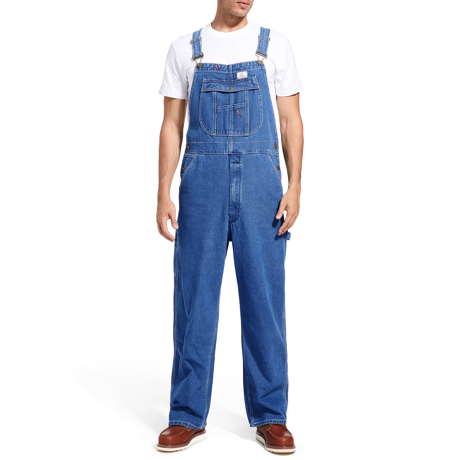 HISEA Men Denim Bib Overall Relaxed Fit Midweight Dungarees Workwear Pocket Jean