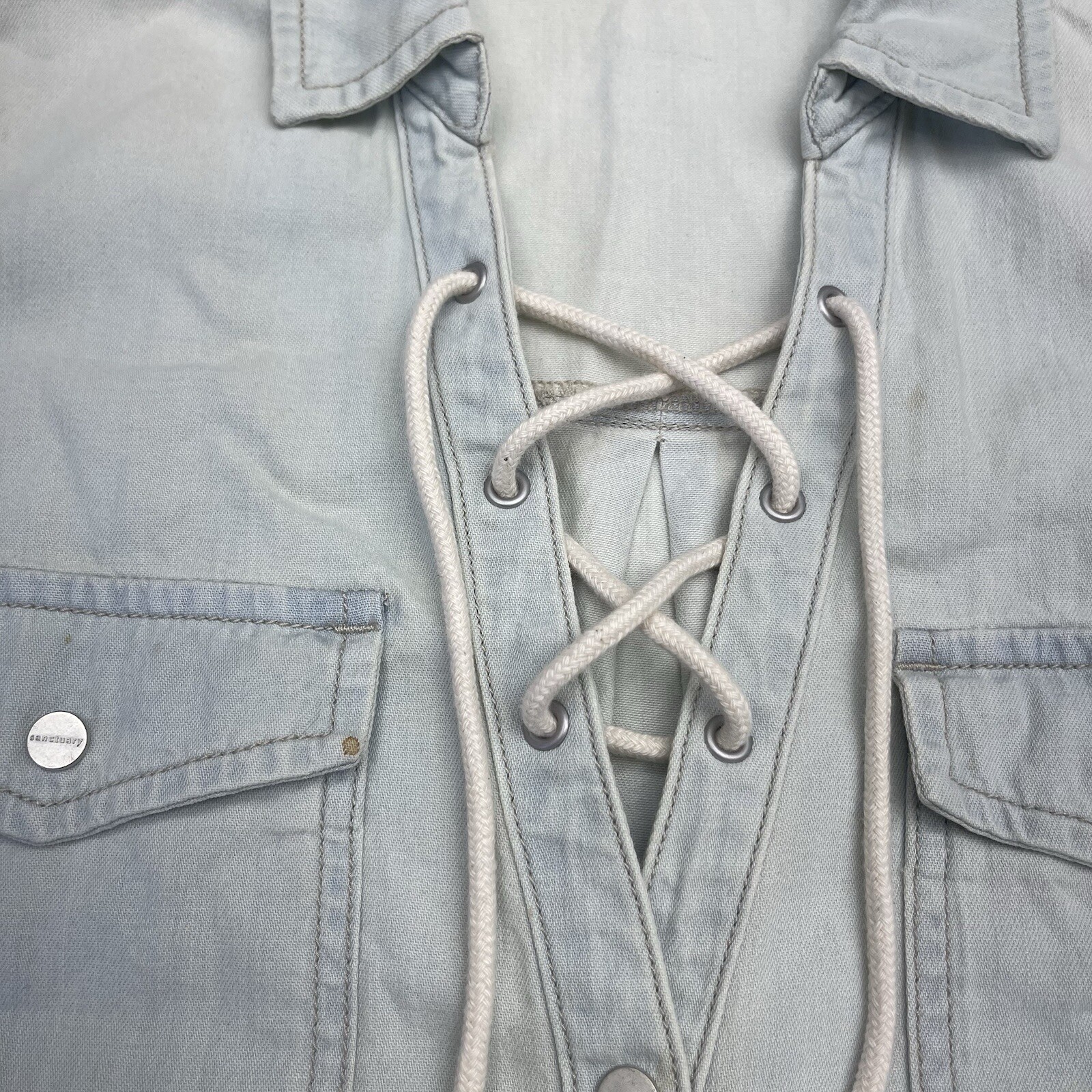 Sanctuary Blue Cotton Snap Button Lace Up Long Sleeve Women’s Size Medium