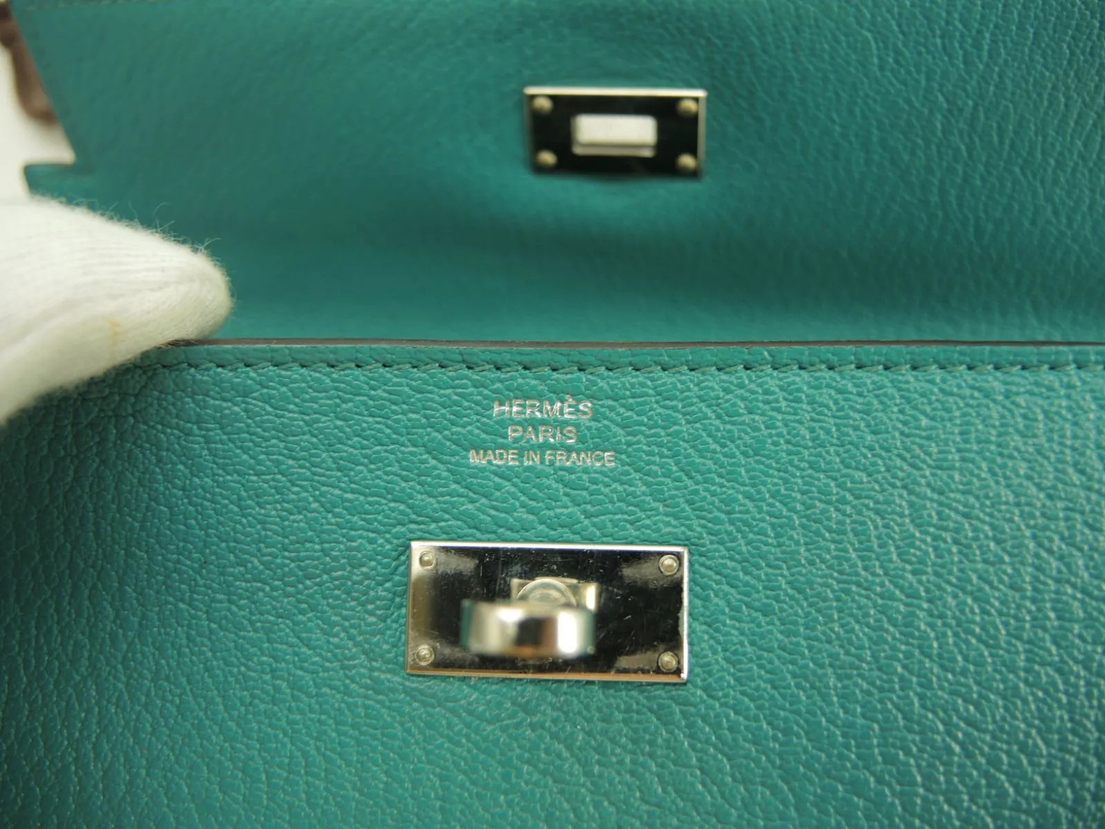 Hermes Kelly Long Wallet, Chevre Leather, Blue Paon, Bi-fold Long Wallet, Silver