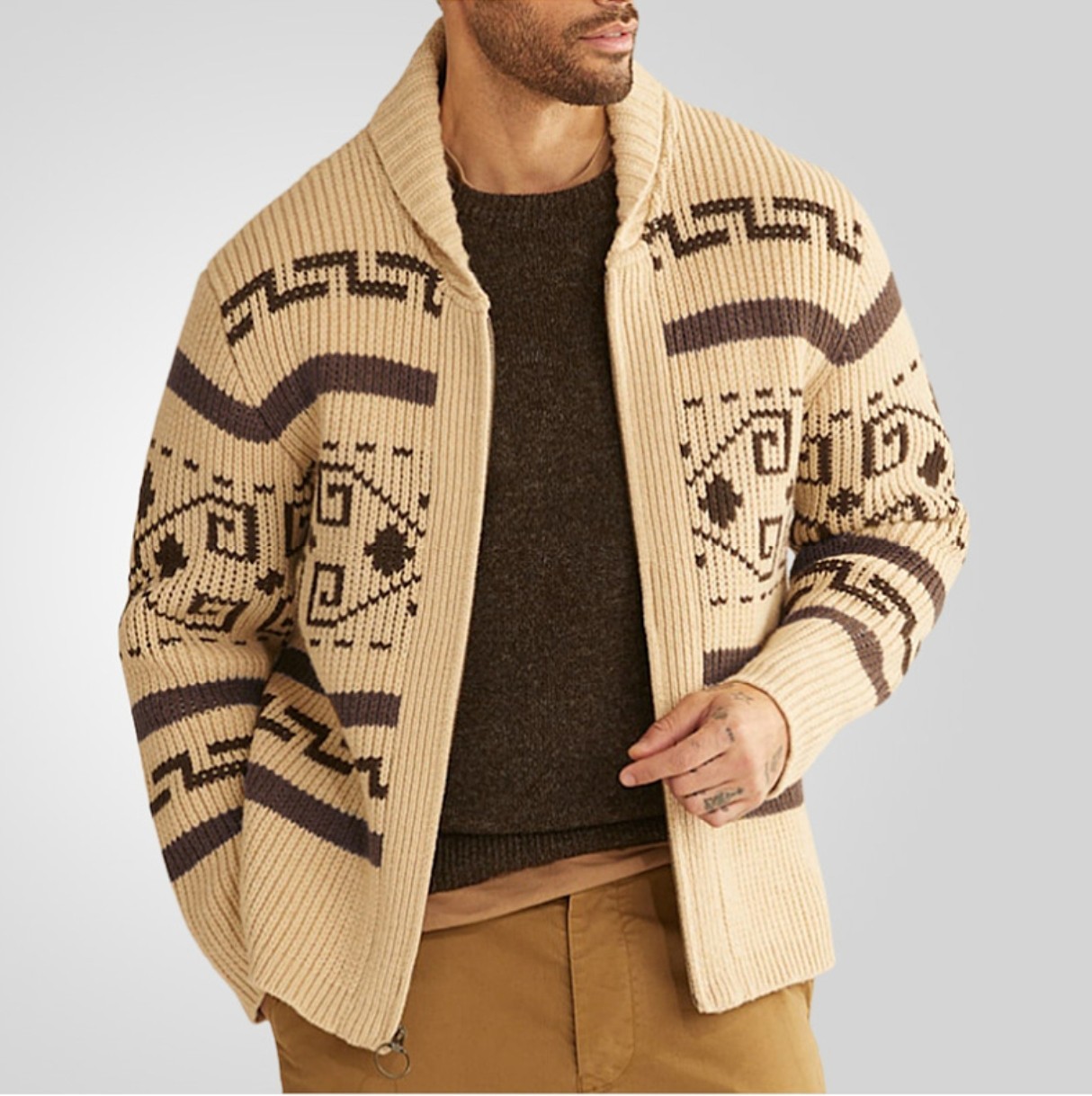 Mens Sweater Big Lebowski Cardigan Knit Jeffery Zip Up Adult New Movie Costume