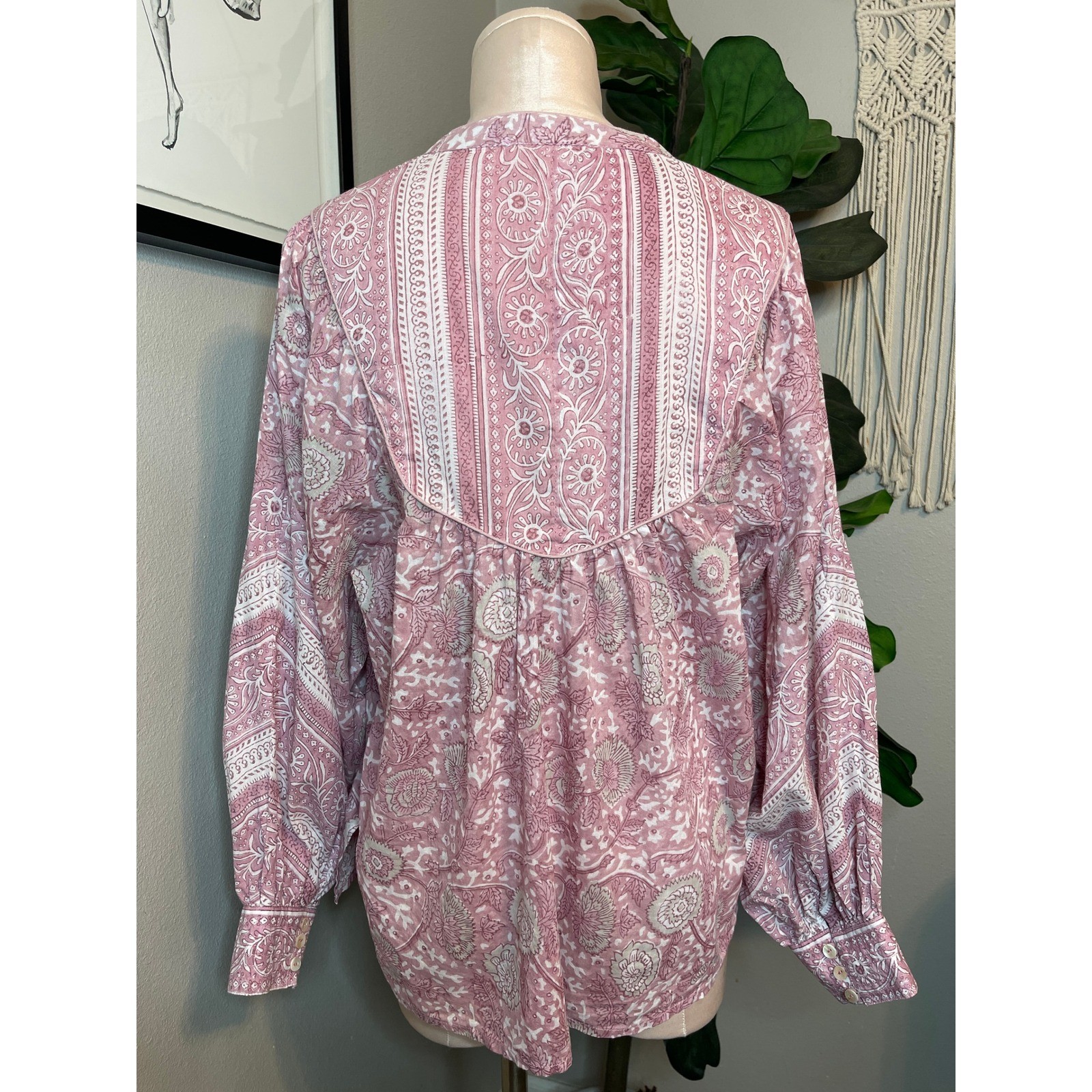 Cleobella Rayna Peasant Button Down Floral 100% Cotton Blouse Top Anthropologie