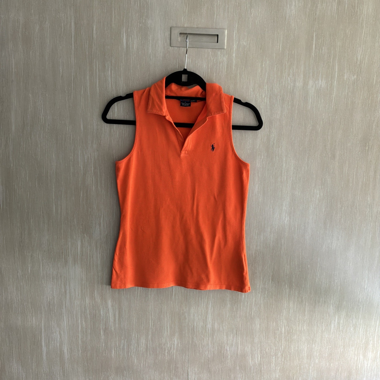 Ralph Lauren Sport Sleeveless Polo Shirt-Medium-Orange-Embroidered Logo