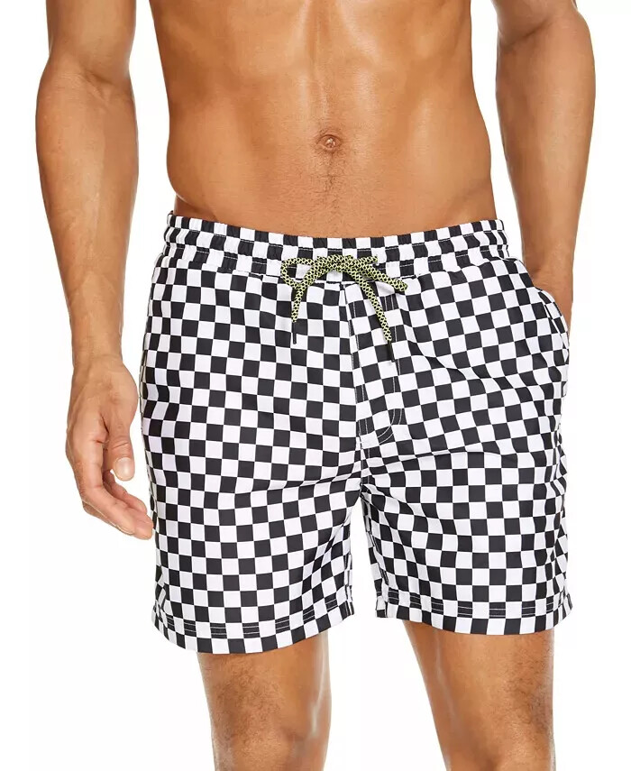INC International Concepts Swim Board Shorts S M L Checkerboard Black White