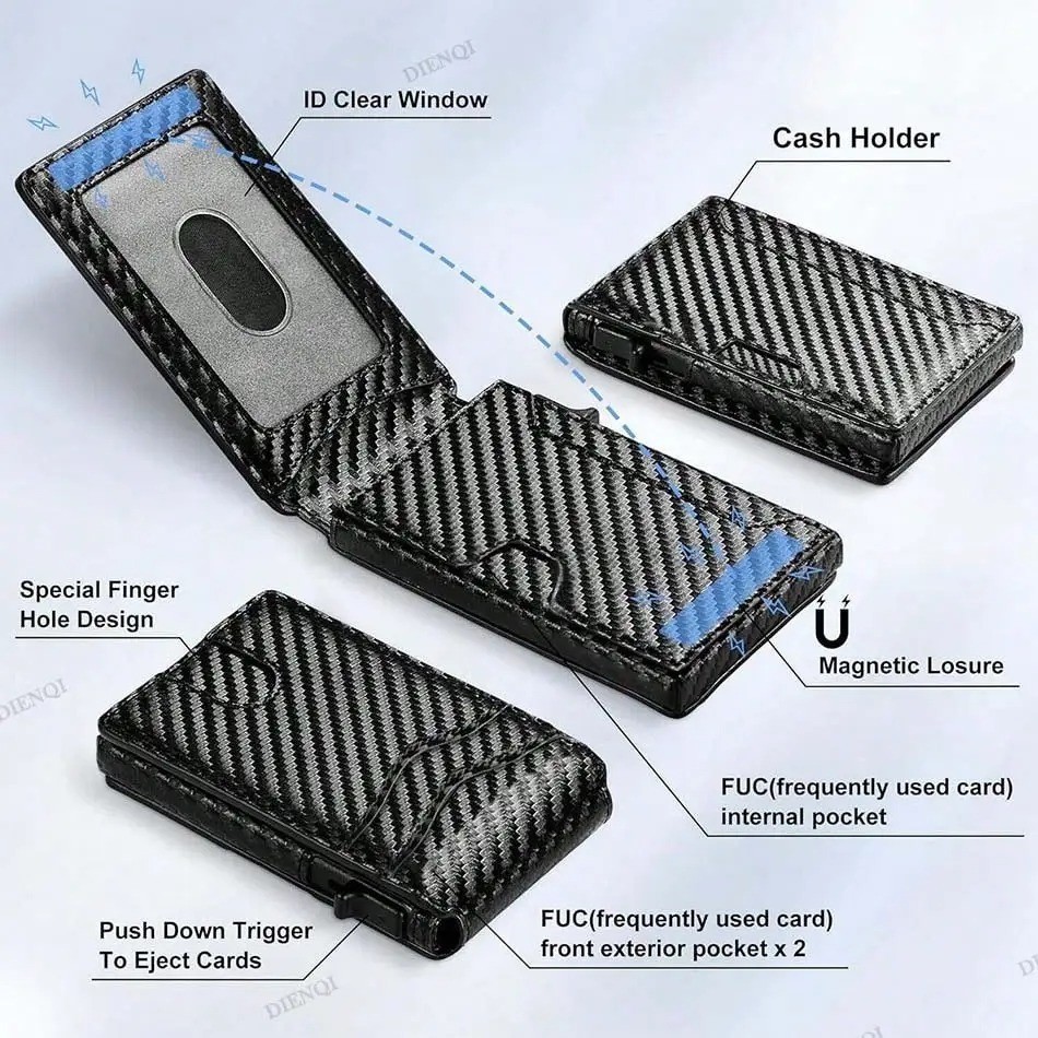 RFID Blocking Smart Men Wallet Carbon Fiber Credit Card Holder Minimalist