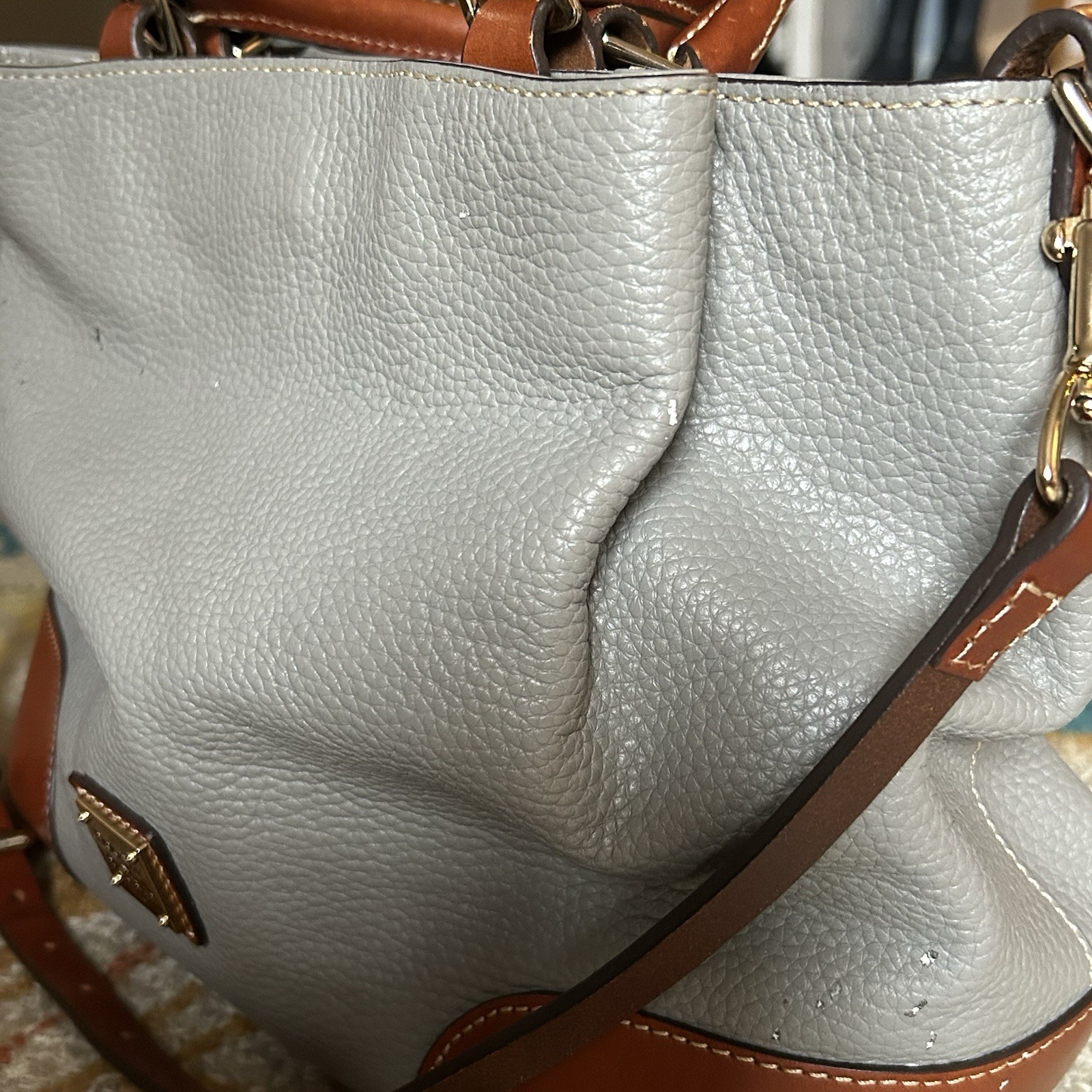 Dooney & Bourke Brenna Gray & Brown Pebble All Weather Leather Satchel Bag