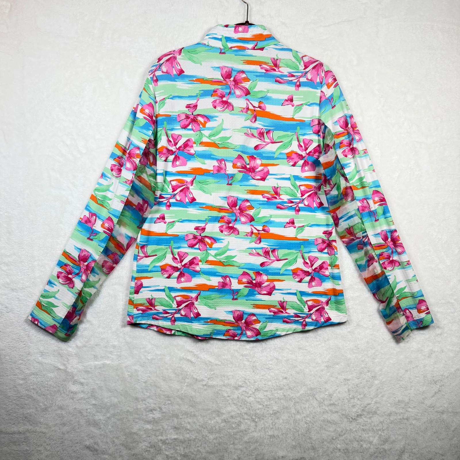 IBKUL Women’s M Floral 1/4 Zip Long Sleeve UPF Golf Pullover Pink Blue Top