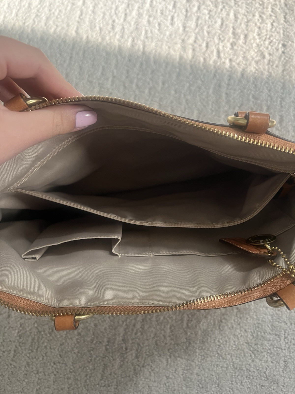 Coach Patchwork Multicolor Tote Zip Top Gold Hardware Charm Inner Pockets