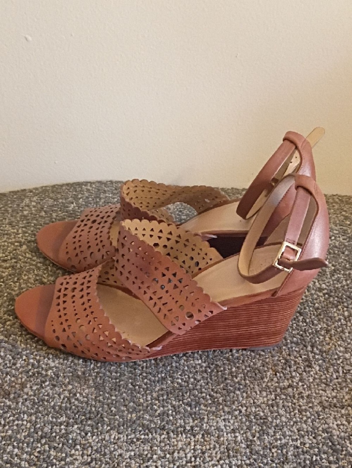 Tory Burch Brown Laser-Cut Ankle-Strap Heels