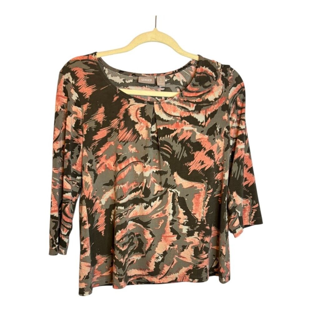 Chico’s Blouse Women’s Size Medium Abstract Pink Brown Chico’s 1