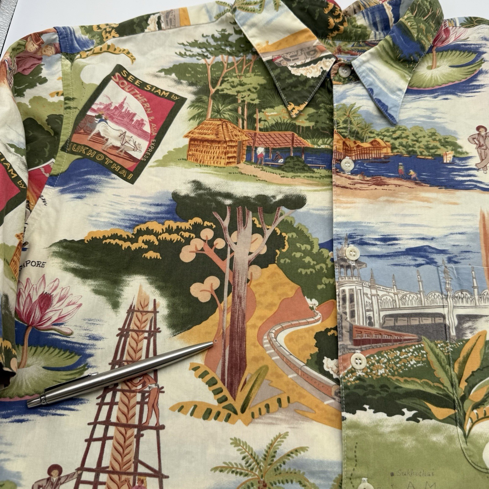 Reyn Spooner Men’s Short Sleeve XL Asia China Floral Singapore Cotton *READ*