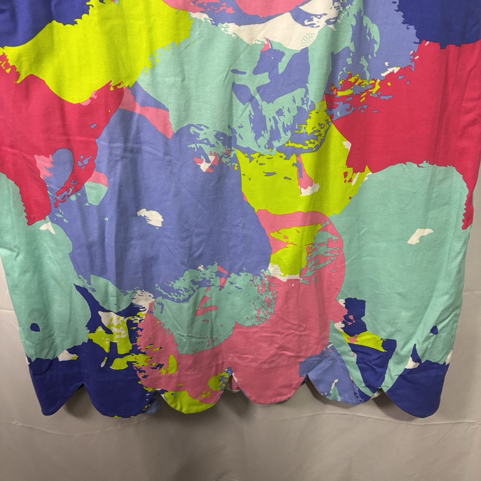 Ana Clare Reversible Dress Shift Printed Sleeveless XL Scallop Hem Colorful