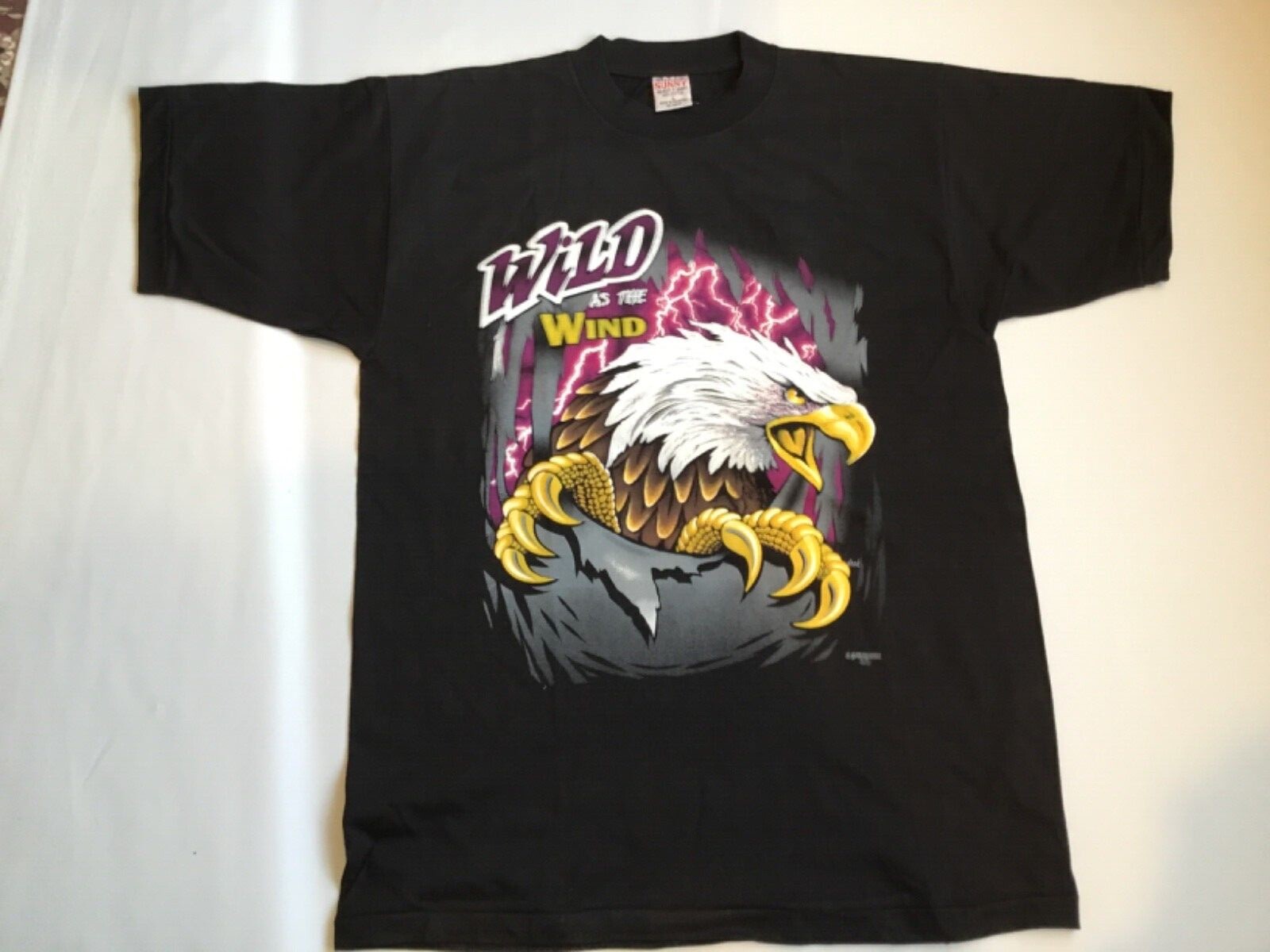 Vtg￼ Motorcycle Biker T-Shirt Lightning Wild As The Wind Eagle SSI 80s USA Large