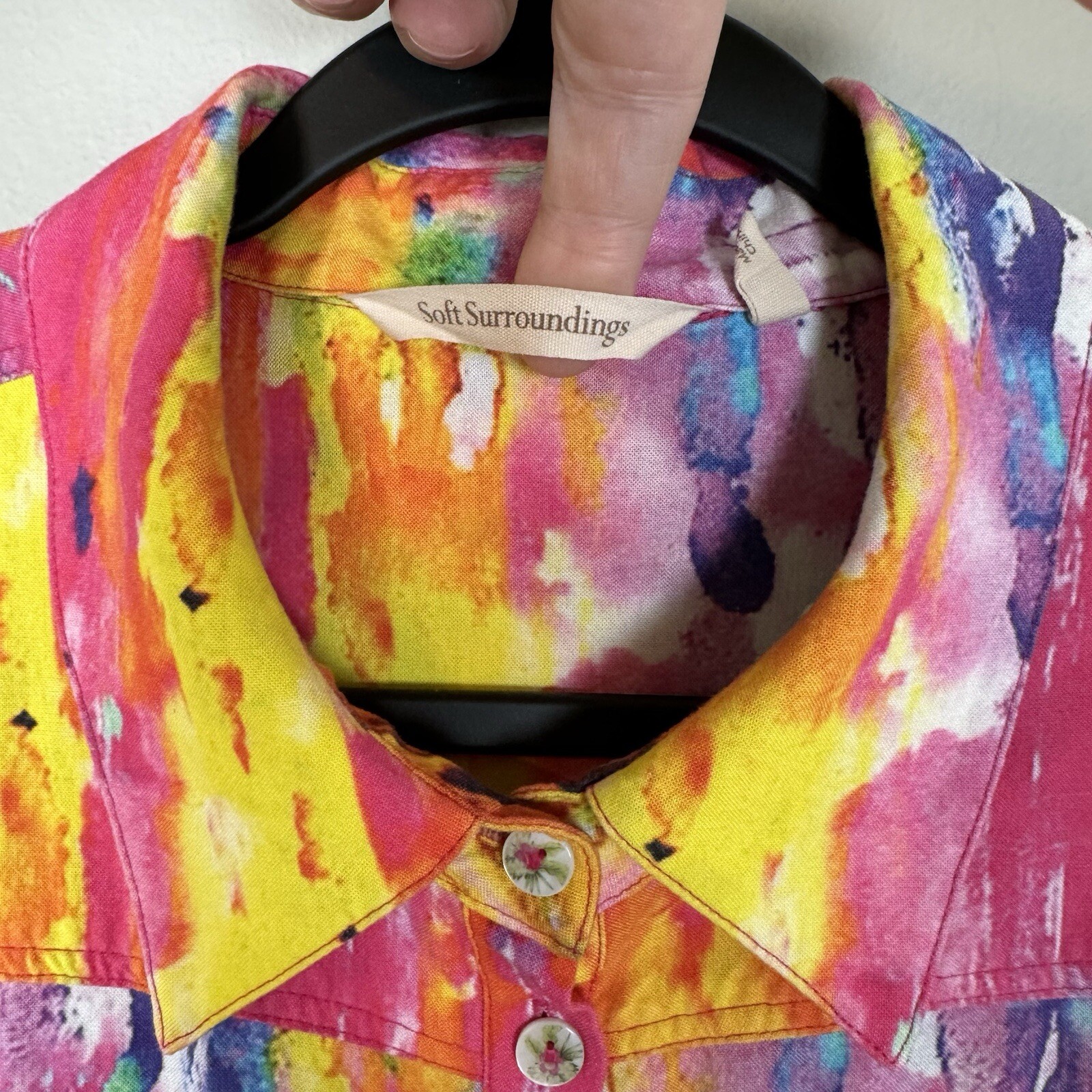 Soft Surroundings Large Festiva Colorful Embroidered Long Sleeve Button Up Shirt