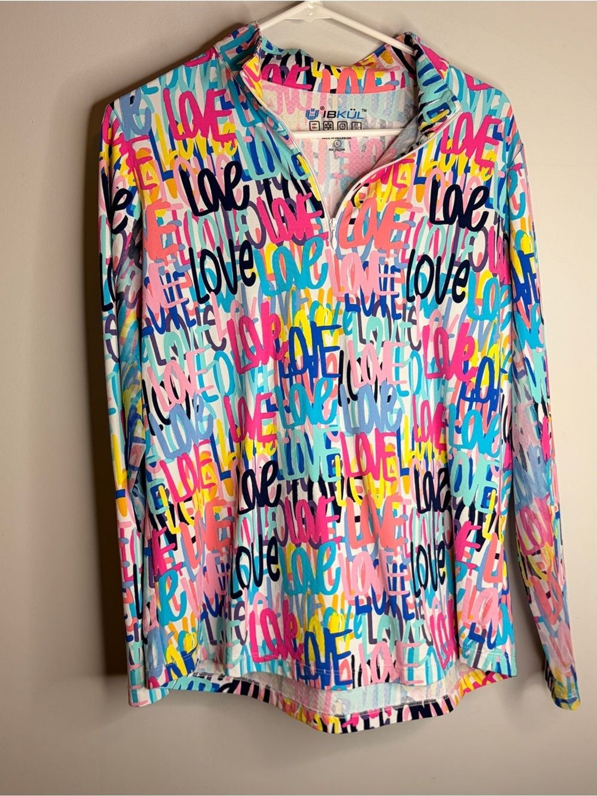 IBKUL UPF 50+ Multicolor Print Performance Long Sleeve Top Sun Protectant Large
