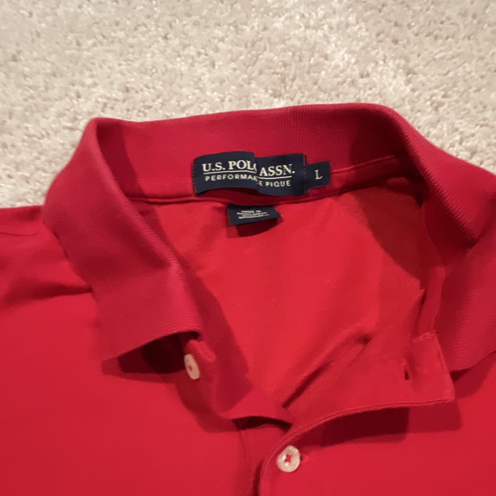 U.S. Polo Assn. Performance Pique Men’s L Polo Red Solid SS Logo Button