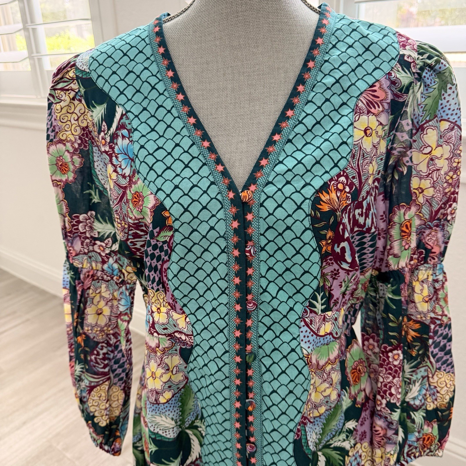 Anna Cate Womens Button Front Linen Blend Octavia Dress Multicolor Small Floral