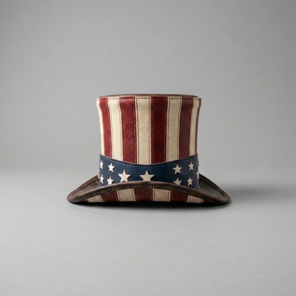 Top Hat Leather Hat | USA Flag Patriotic | Uncle Sam Style Hat Independence Day