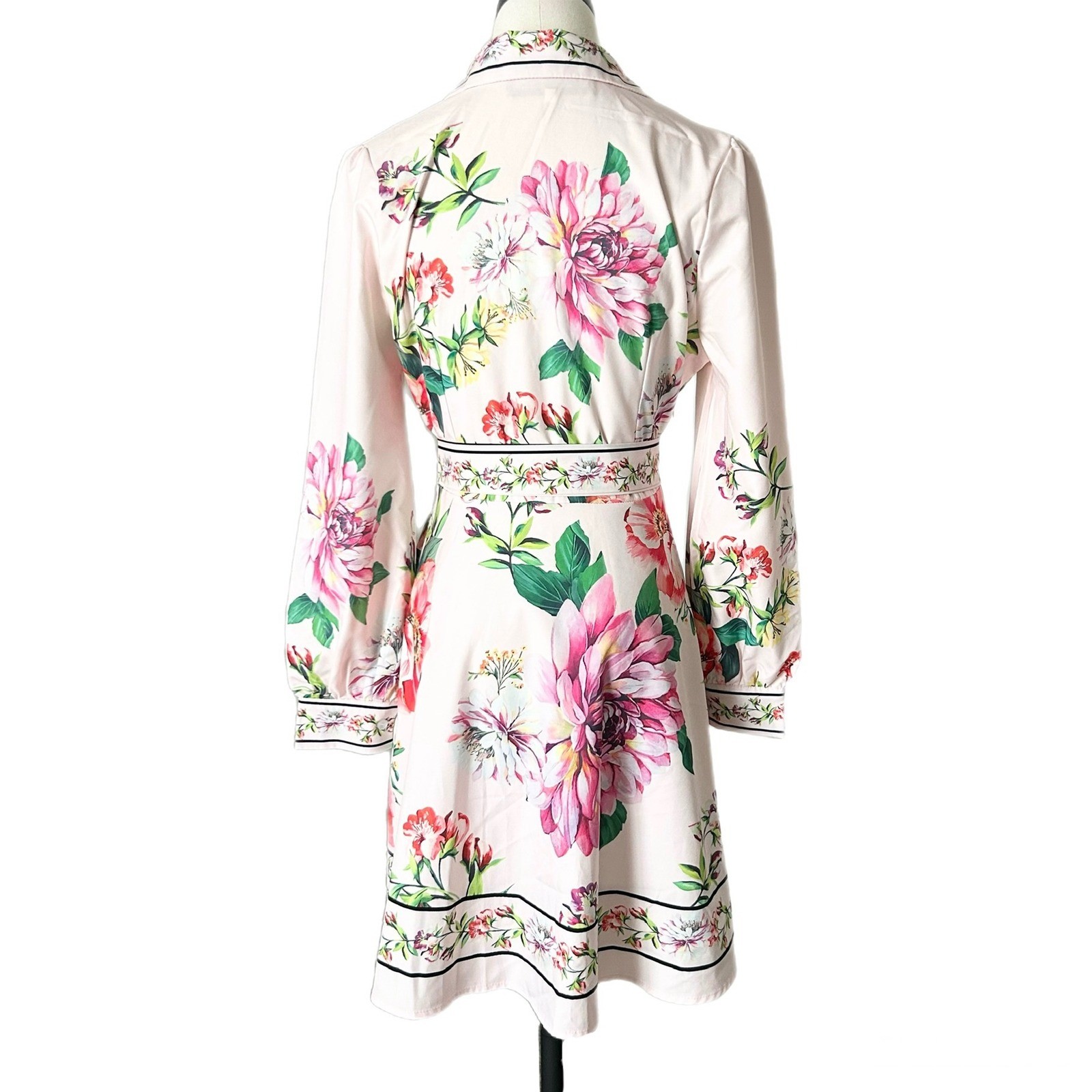 Dalia MacPhee Pink Floral Long Sleeve Button Front Shirt Dress with Belt Medium