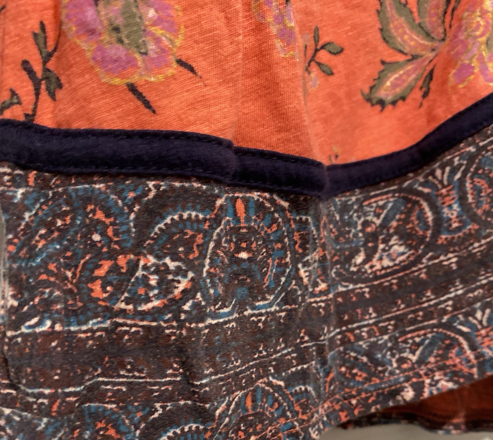 Lucky Brand Women’s S Orange/Blue Floral Cotton Knit V-Neck Tunic Blouse