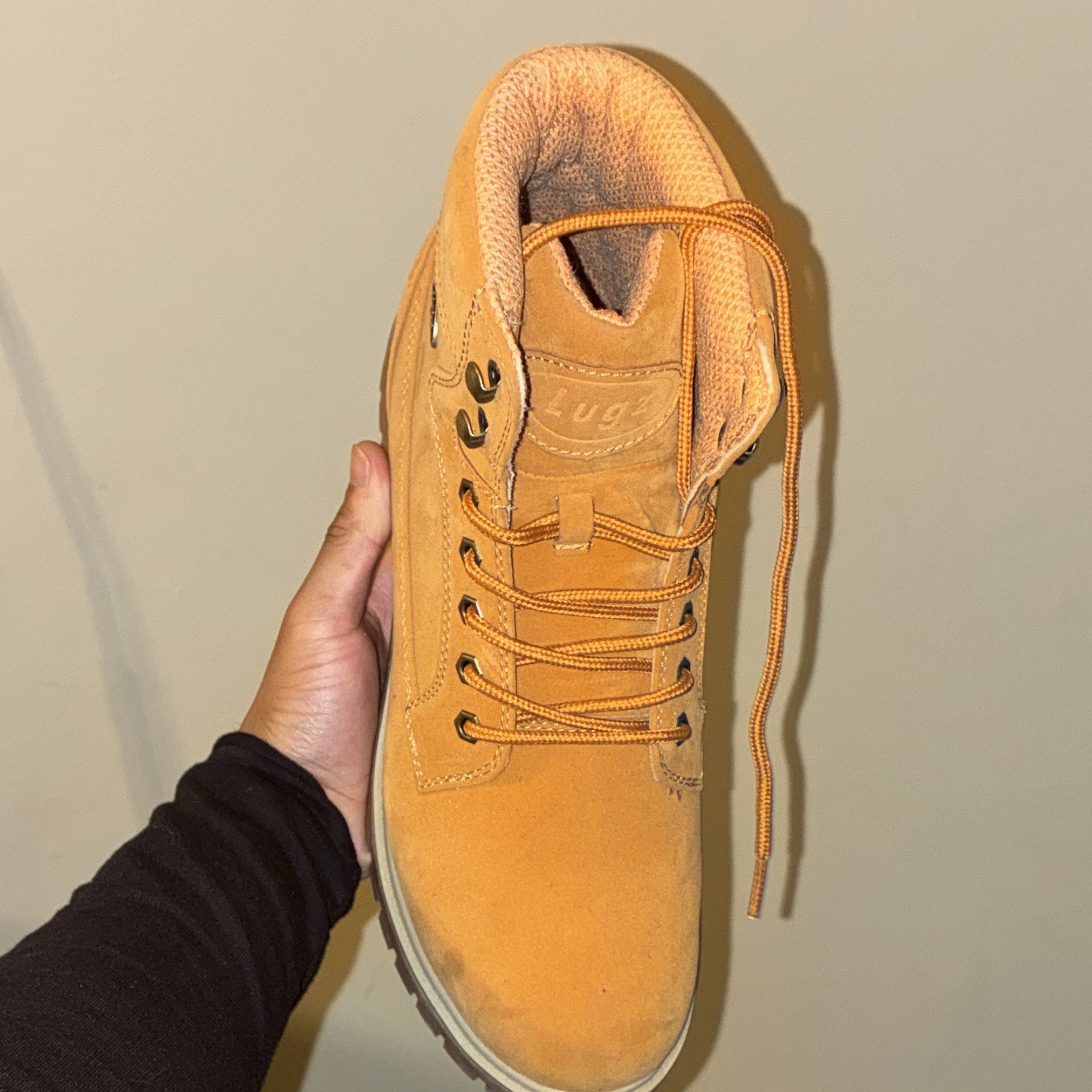 Lugz Men’s Work Boot Wheat Suede Lace-Up Ankle Round Toe Rubber Sole 10